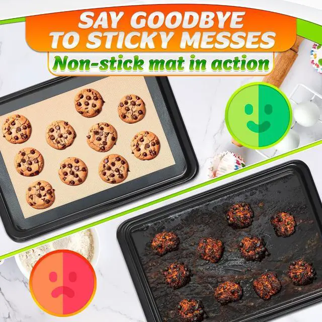 Alt view image 6 of 7 - 3 Pcs Silicone Baking Mat with Reinforced Edges, Heat Resistant