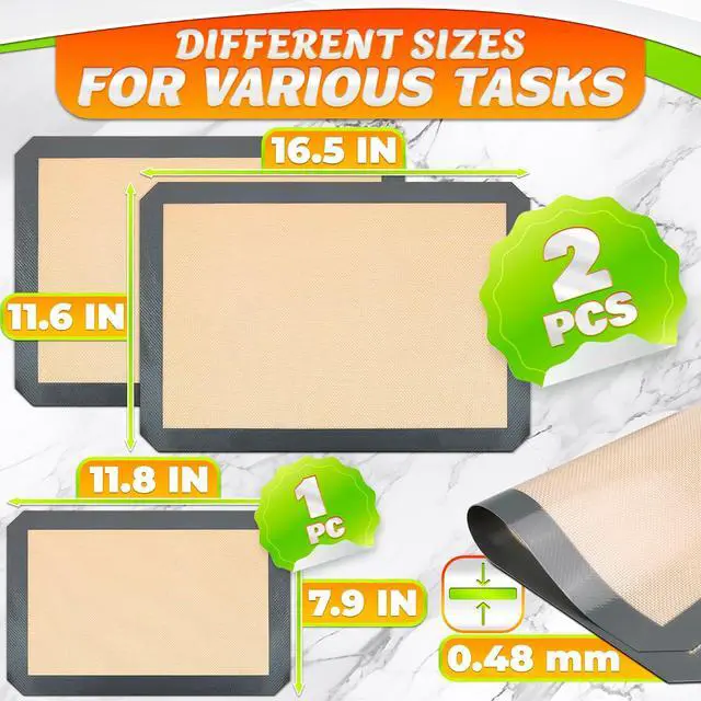 Alt view image 2 of 7 - 3 Pcs Silicone Baking Mat with Reinforced Edges, Heat Resistant