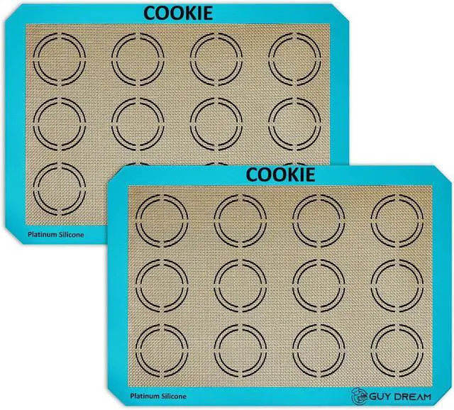 Main image of GUYDREMAT 2PCs Silicone Baking Mat with Measurements for Cookies - 16 1/2 x 11 5/8 - Reusable Premium Food Grade Silicone Cookie Sheets - Heat Resistant Silicone Oven Mat
