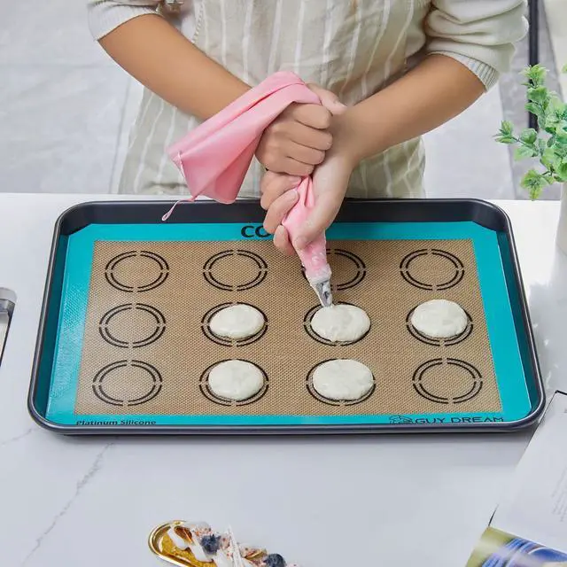 Alt view image 3 of 7 - GUYDREMAT 2PCs Silicone Baking Mat with Measurements for Cookies - 16 1/2 x 11 5/8 - Reusable Premium Food Grade Silicone Cookie Sheets - Heat Resistant Silicone Oven Mat