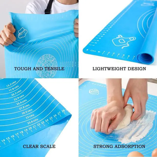 Alt view image 3 of 7 - Silicone Baking Mat for Pastry Rolling Dough with Measurements,19.7" x 15.7" BPA Free Non stick and Non Slip Blue Table Sheet Baking Supplies for Bake Pizza Cake