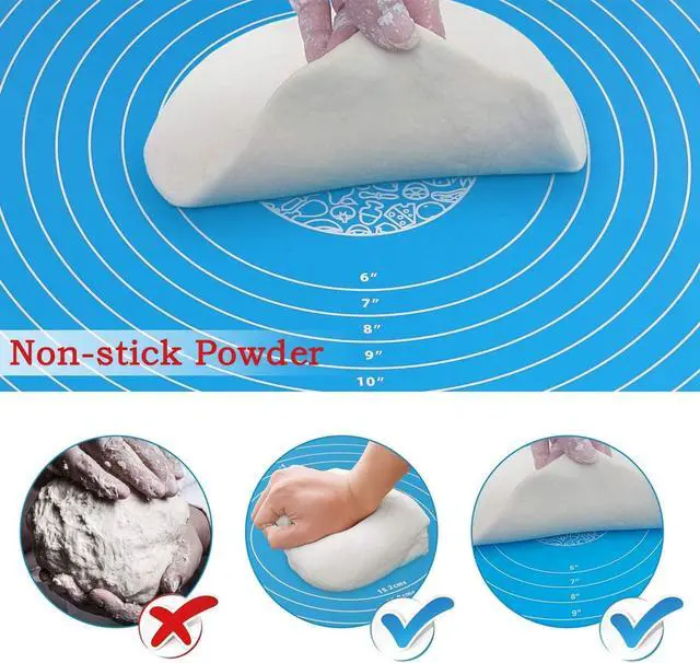 Alt view image 6 of 7 - Silicone Baking Mat for Pastry Rolling Dough with Measurements,19.7" x 15.7" BPA Free Non stick and Non Slip Blue Table Sheet Baking Supplies for Bake Pizza Cake