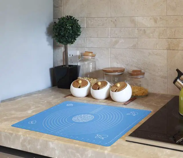 Alt view image 7 of 7 - Silicone Baking Mat for Pastry Rolling Dough with Measurements,19.7" x 15.7" BPA Free Non stick and Non Slip Blue Table Sheet Baking Supplies for Bake Pizza Cake