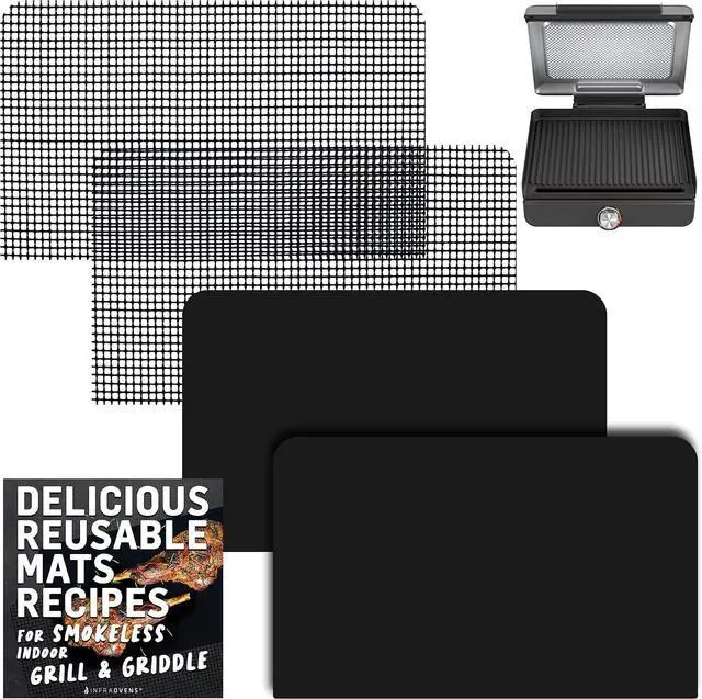 Main image of Reusable Mats for Ninja Sizzle Indoor Grill & Griddle GR101, Accessories for Indoor Electric Griddle with Lid for Cooking and Grilling, Non-Stick Electric Appliances Accessory Set by INFRAOVENS