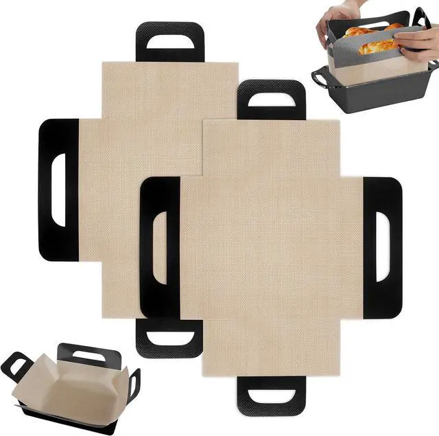Main image of Upgraded Loaf Pan Liners with 4 Handles, 2 PCS Reusable Silicone Bread Sling, Bread Sourdough Baking Mat Non-Stick & Easy to Clean, Best Fits 9x5" or 1.5lb Loaf Pans, Black
