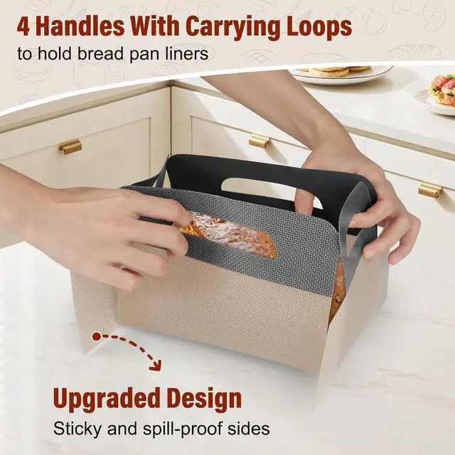 Alt view image 2 of 7 - Upgraded Loaf Pan Liners with 4 Handles, 2 PCS Reusable Silicone Bread Sling, Bread Sourdough Baking Mat Non-Stick & Easy to Clean, Best Fits 9x5" or 1.5lb Loaf Pans, Black