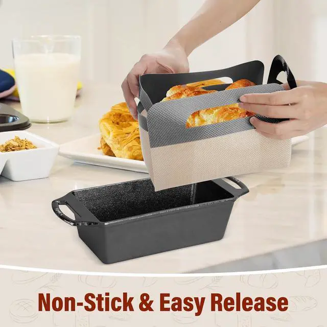 Alt view image 4 of 7 - Upgraded Loaf Pan Liners with 4 Handles, 2 PCS Reusable Silicone Bread Sling, Bread Sourdough Baking Mat Non-Stick & Easy to Clean, Best Fits 9x5" or 1.5lb Loaf Pans, Black