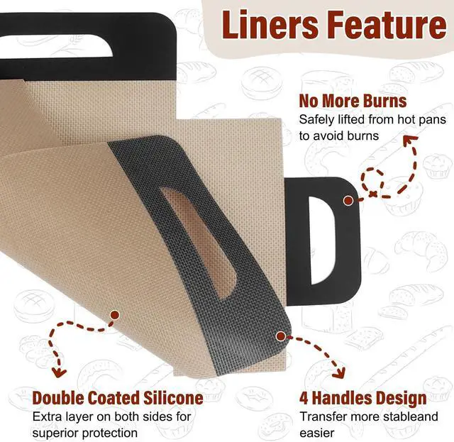 Alt view image 6 of 7 - Upgraded Loaf Pan Liners with 4 Handles, 2 PCS Reusable Silicone Bread Sling, Bread Sourdough Baking Mat Non-Stick & Easy to Clean, Best Fits 9x5" or 1.5lb Loaf Pans, Black