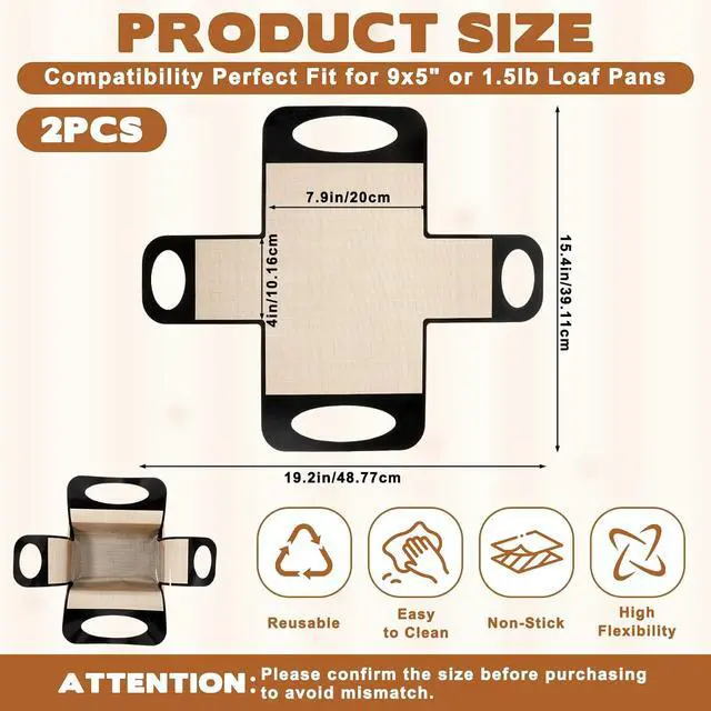 Alt view image 2 of 7 - 2 Pack Silicone Bread Loaf Pan Liners, Silicone Dough Mat Bread Pan Liners Reusable Baking Sheet Liner Sourdough Baking Mat Food-Grade Easy Clean Dough Transfer Tool