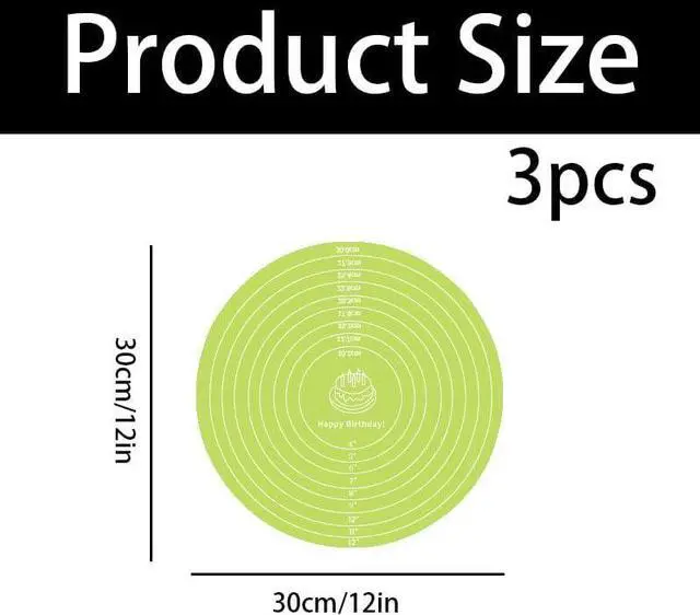 Alt view image 2 of 5 - 3 Pcs Silicone Cake Mats, 12 Inch Round Silicone Baking Mat with Measurements Reusable Non-Stick Non-Slip Heat Resistant Cookie Mat for Cake Turntable Pizza Dough Pastry Rolling (Pink, Blue, Green)