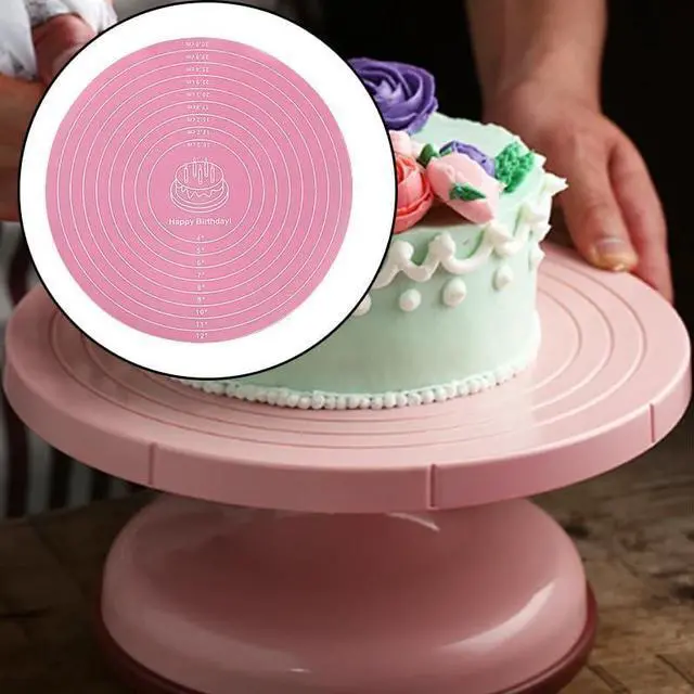 Alt view image 4 of 5 - 3 Pcs Silicone Cake Mats, 12 Inch Round Silicone Baking Mat with Measurements Reusable Non-Stick Non-Slip Heat Resistant Cookie Mat for Cake Turntable Pizza Dough Pastry Rolling (Pink, Blue, Green)