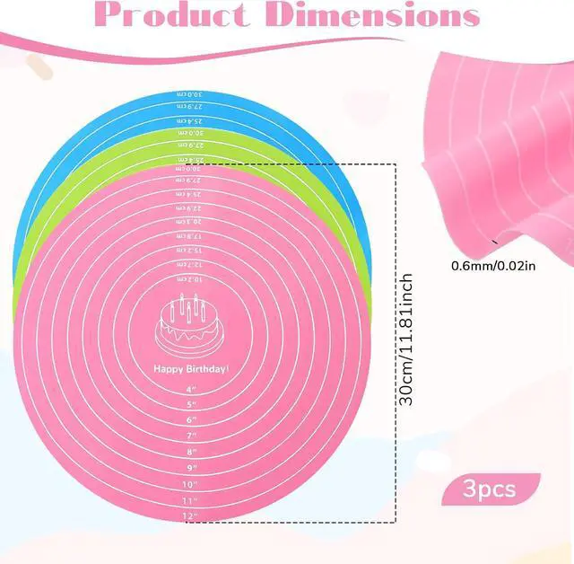 Alt view image 2 of 7 - TIESOME 3 Pcs Round Silicone Baking Mat, 12 Inch (30cm), Reusable Non-Stick