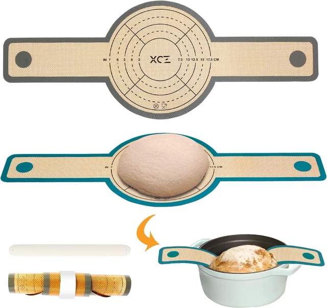 Main image of XCZ 2 PCs Silicone Bread Sling Dutch Oven Non-Stick & Easy Clean Reusable Silicone Bread Baking Mat. With Extra Long Handles Bread Baking Sheet Liner