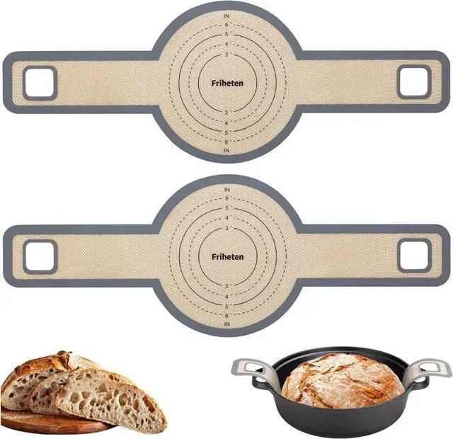 Main image of Friheten Sourdough Silicone Bread Sling - Non-Stick & Easy Clean Silicone Bread Mat for Dutch Oven. Reusable With Extra Long Handles Silicone Bread baking Supplies tools accessories (Gray 2)