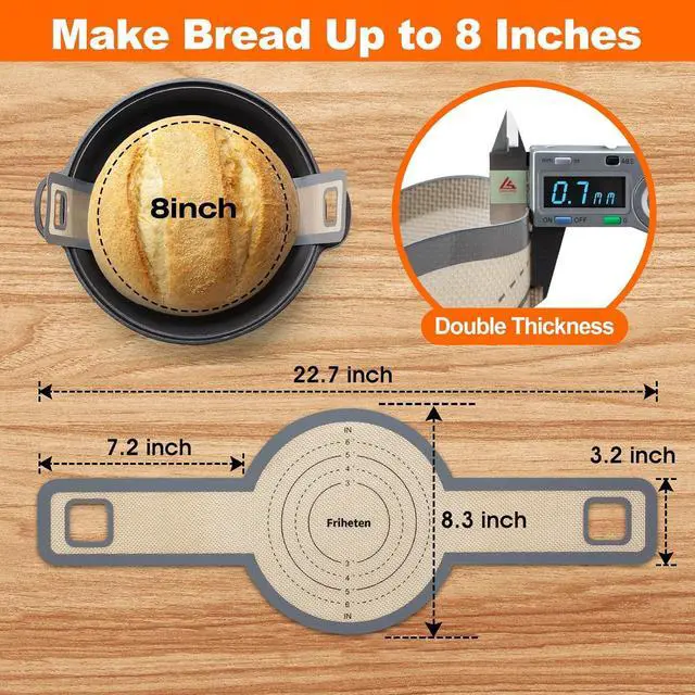 Alt view image 6 of 6 - Friheten Sourdough Silicone Bread Sling - Non-Stick & Easy Clean Silicone Bread Mat for Dutch Oven. Reusable With Extra Long Handles Silicone Bread baking Supplies tools accessories (Gray 2)