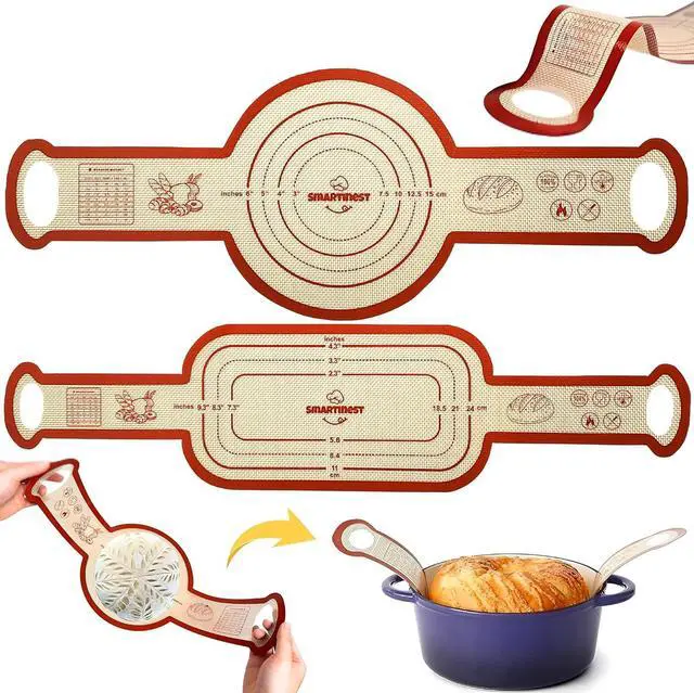Main image of Sourdough Silicone Bread Sling for Dutch Oven, 2PCS Non-Stick Reusable Baking Mat with Long Handles, Essentials Bread Making Supplies for Dough Transfer and Loaf Pan Lifter Liner, Set Of Oval & Round