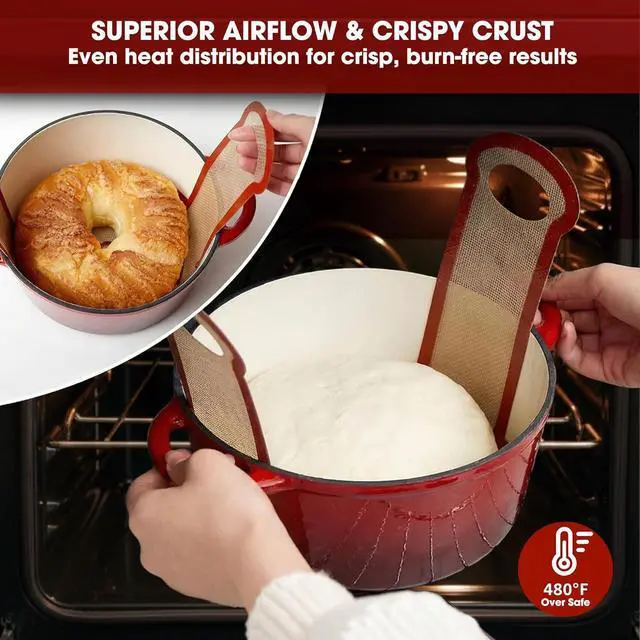 Alt view image 3 of 7 - Sourdough Silicone Bread Sling for Dutch Oven, 2PCS Non-Stick Reusable Baking Mat with Long Handles, Essentials Bread Making Supplies for Dough Transfer and Loaf Pan Lifter Liner, Set Of Oval & Round