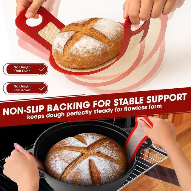 Alt view image 5 of 7 - Sourdough Silicone Bread Sling for Dutch Oven, 2PCS Non-Stick Reusable Baking Mat with Long Handles, Essentials Bread Making Supplies for Dough Transfer and Loaf Pan Lifter Liner, Set Of Oval & Round