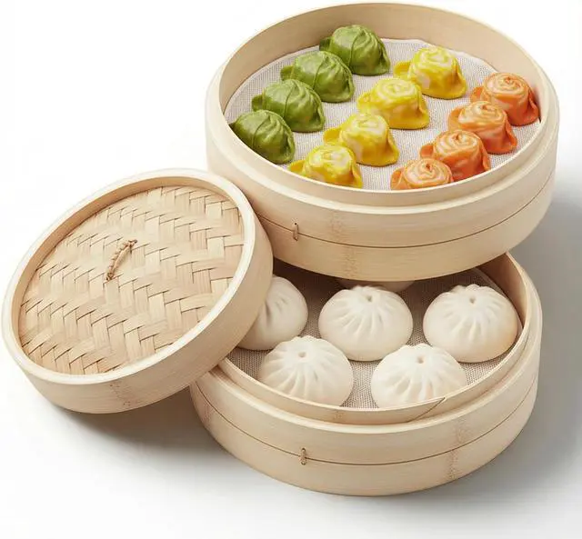Alt view image 4 of 7 - 12 Pieces Round Cotton Yarn Steamer Cloth Round Dumplings Buns Mat Steamed Pad Reusable Non Stick Household Steamer Liners Cloth 12 Inch Mesh Mat Pad for Baking Cooking Home Kitchen Cooking