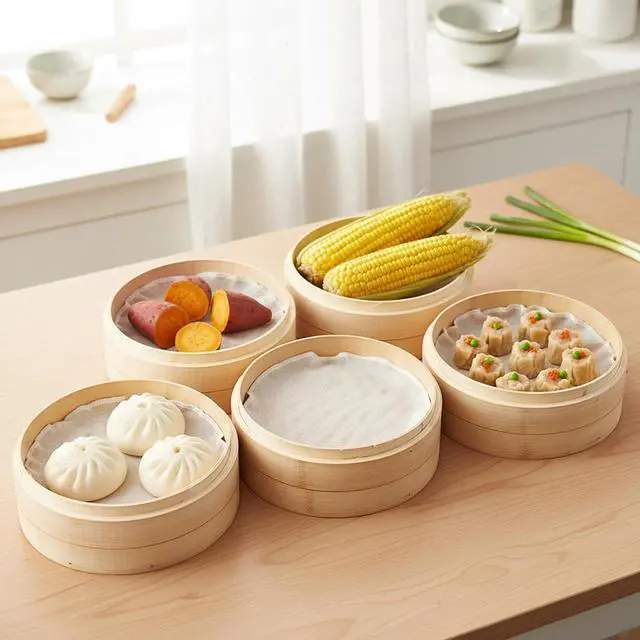 Alt view image 6 of 7 - 12 Pieces Round Cotton Yarn Steamer Cloth Round Dumplings Buns Mat Steamed Pad Reusable Non Stick Household Steamer Liners Cloth 12 Inch Mesh Mat Pad for Baking Cooking Home Kitchen Cooking