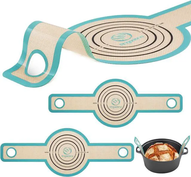 Main image of Silicone Bread Sling Dutch Oven - Best Japan Silicone Non-Stick & Easy Clean Reusable Baking Mat With Extra Long Handles, Baking Sheet Liner 2 Pcs (Aqua Sky)