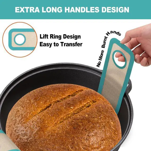 Alt view image 4 of 7 - Silicone Bread Sling Dutch Oven - Best Japan Silicone Non-Stick & Easy Clean Reusable Baking Mat With Extra Long Handles, Baking Sheet Liner 2 Pcs (Aqua Sky)