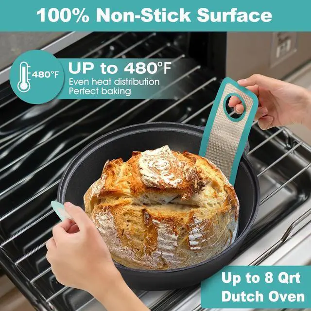 Alt view image 6 of 7 - Silicone Bread Sling Dutch Oven - Best Japan Silicone Non-Stick & Easy Clean Reusable Baking Mat With Extra Long Handles, Baking Sheet Liner 2 Pcs (Aqua Sky)