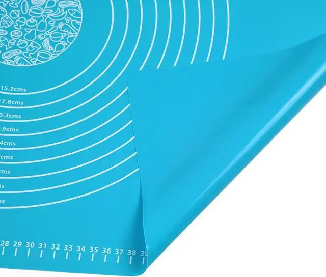 Alt view image 3 of 6 - Silicone Baking Mat, 19.7 Inch x 15.7 Inch Blue Pastry Mat with Size Scale, Anti Stick and Anti Slip Mat for Kneading Dough in Ketchen, Picnic and Party (Blue, 50x40)