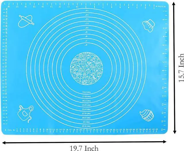 Alt view image 2 of 6 - Silicone Baking Mat, 19.7 Inch x 15.7 Inch Blue Pastry Mat with Size Scale, Anti Stick and Anti Slip Mat for Kneading Dough in Ketchen, Picnic and Party (Blue, 50x40)
