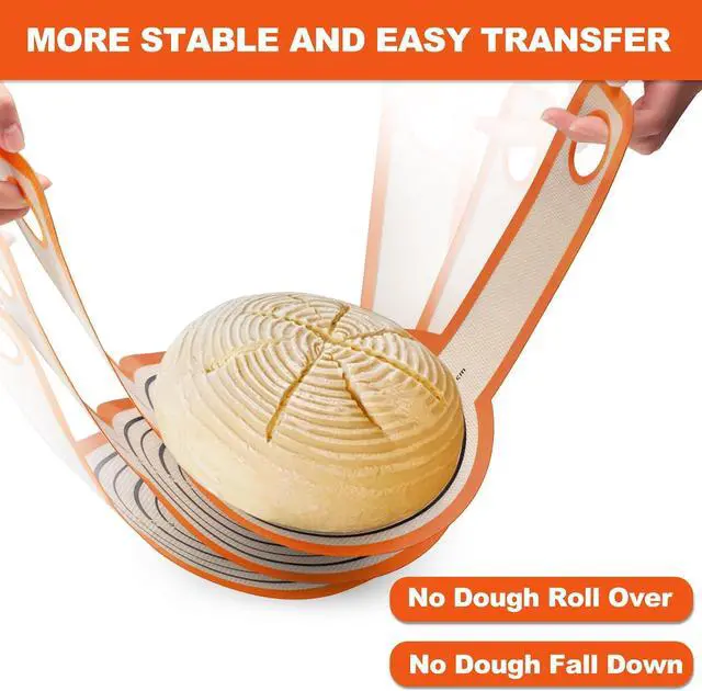 Alt view image 2 of 7 - Silicone Bread Sling Oval and Round - Non-Stick & Easy Clean Reusable Oval Bread Baking Mat for dutch oven. With Long Handles Sourdough Bread Baking mat tools supplier Liner (Orange)