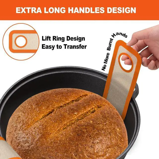 Alt view image 3 of 7 - Silicone Bread Sling Oval and Round - Non-Stick & Easy Clean Reusable Oval Bread Baking Mat for dutch oven. With Long Handles Sourdough Bread Baking mat tools supplier Liner (Orange)
