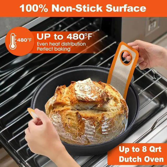 Alt view image 5 of 7 - Silicone Bread Sling Oval and Round - Non-Stick & Easy Clean Reusable Oval Bread Baking Mat for dutch oven. With Long Handles Sourdough Bread Baking mat tools supplier Liner (Orange)