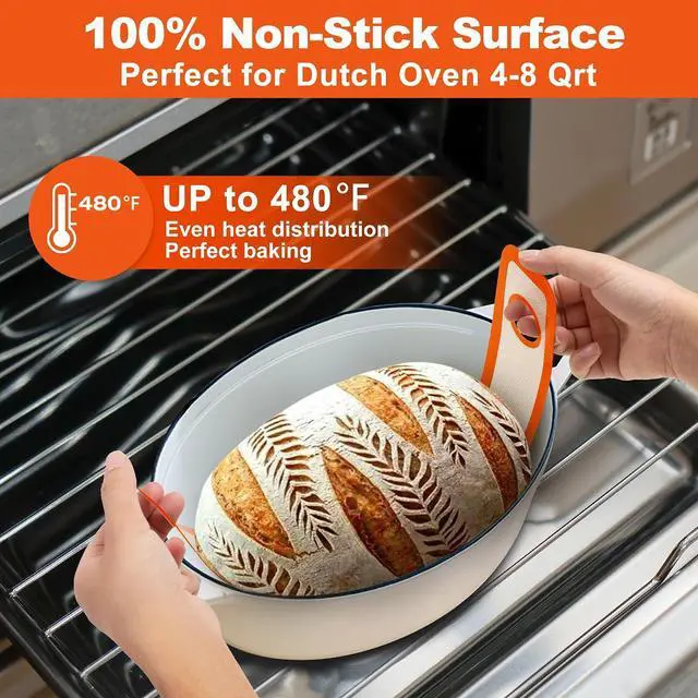 Alt view image 6 of 7 - Silicone Bread Sling Oval and Round - Non-Stick & Easy Clean Reusable Oval Bread Baking Mat for dutch oven. With Long Handles Sourdough Bread Baking mat tools supplier Liner (Orange)