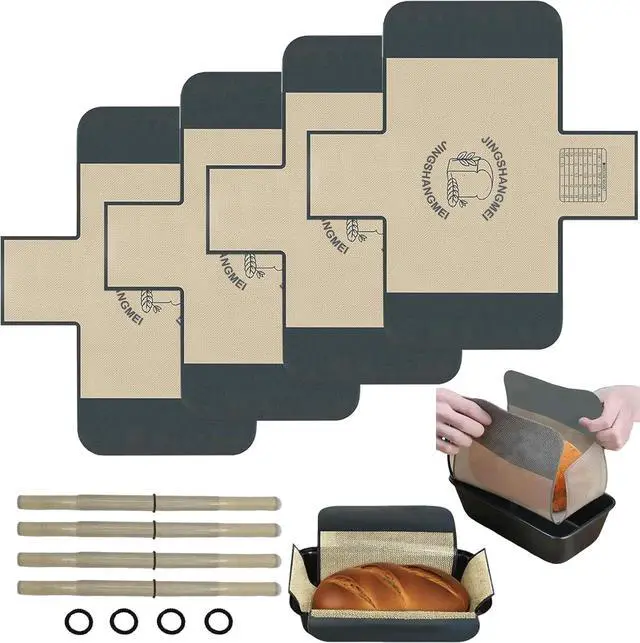 Main image of 4 Pack Silicone Bread Loaf Pan Liners with Handles Reusable Non-Stick Heat Resistant Baking Mats, Sourdough Sling & Lifter, Fits Standard 9x5 Inch / 1.5 LB Loaf Pans