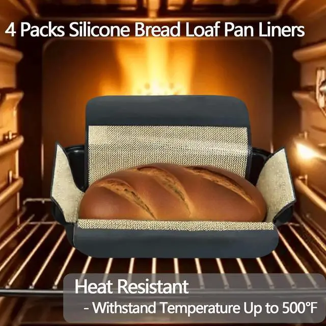 Alt view image 2 of 7 - 4 Pack Silicone Bread Loaf Pan Liners with Handles Reusable Non-Stick Heat Resistant Baking Mats, Sourdough Sling & Lifter, Fits Standard 9x5 Inch / 1.5 LB Loaf Pans