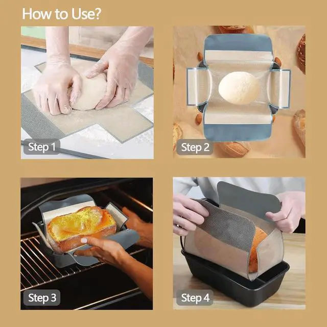 Alt view image 7 of 7 - 4 Pack Silicone Bread Loaf Pan Liners with Handles Reusable Non-Stick Heat Resistant Baking Mats, Sourdough Sling & Lifter, Fits Standard 9x5 Inch / 1.5 LB Loaf Pans