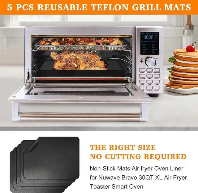 Alt view image 2 of 7 - Air Fryer Liners Reusable Teflon Mats Compatible with Nuwave Bravo xl Air Fryer Toaster Smart Oven, Baking Sheet Liners AirFryer Accessories for Nuwave 12-in-1 30qt Oven, 5 Pcs, 9x13 inches