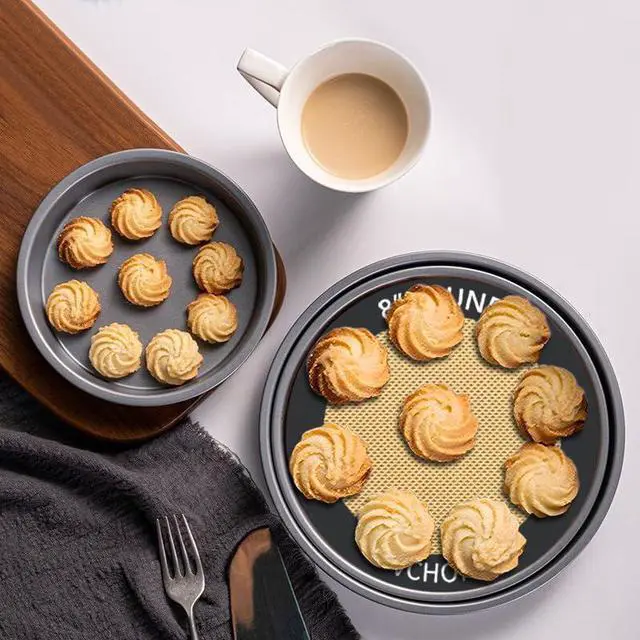 Alt view image 3 of 6 - Silicone Baking Mats, Set of 4, Round dia 8 Inch, Non Stick, BPA Free, Baking Sheet Pan Liner for Cake,Pizza,Cookies,Macaron,Bread,Pastry,Toaster (Gray, Round-dia 8 inch)