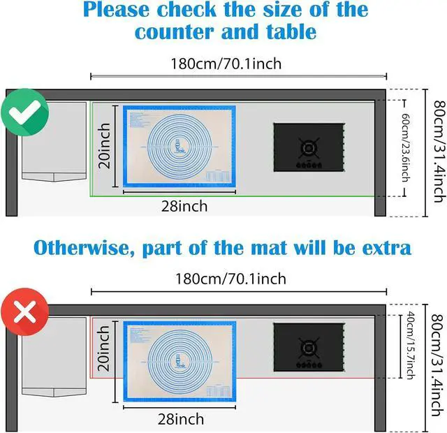 Alt view image 6 of 7 - Nonstick Silicone Pastry Mat Extra Large with Measurements Dough Baking Mat