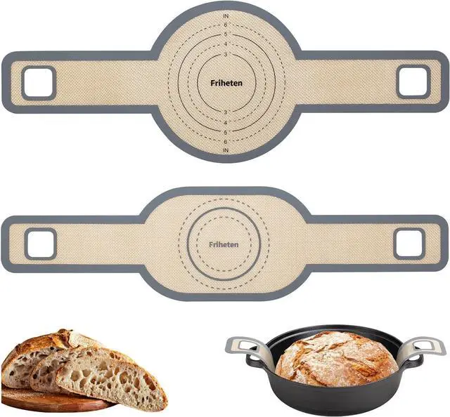 Main image of Sourdough Silicone Bread Sling -Oval and Round Non-Stick & Easy Clean Silicone Bread Mat for Dutch Oven. Reusable With Extra Long Handles Silicone Bread baking Supplies tools accessories(Gray)