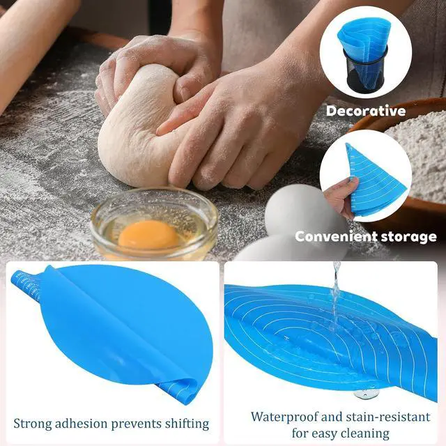Alt view image 2 of 7 - 2Pcs Silicone Cake Mat,12 Inch Round Baking Mat with Measurements Reusable Turntable Pastry Mats for Rolling Out Dough Cake Pizza and Cookies (Pink&Blue)