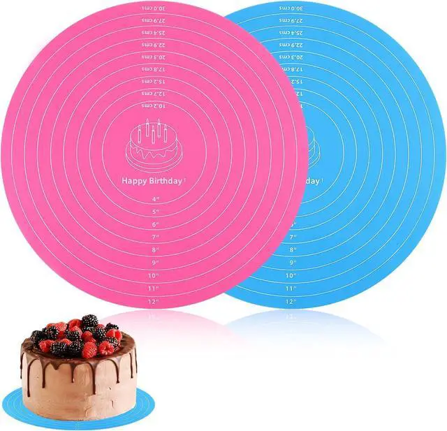 Main image of 2Pcs Silicone Cake Mat,12 Inch Round Baking Mat with Measurements Reusable Turntable Pastry Mats for Rolling Out Dough Cake Pizza and Cookies (Pink&Blue)