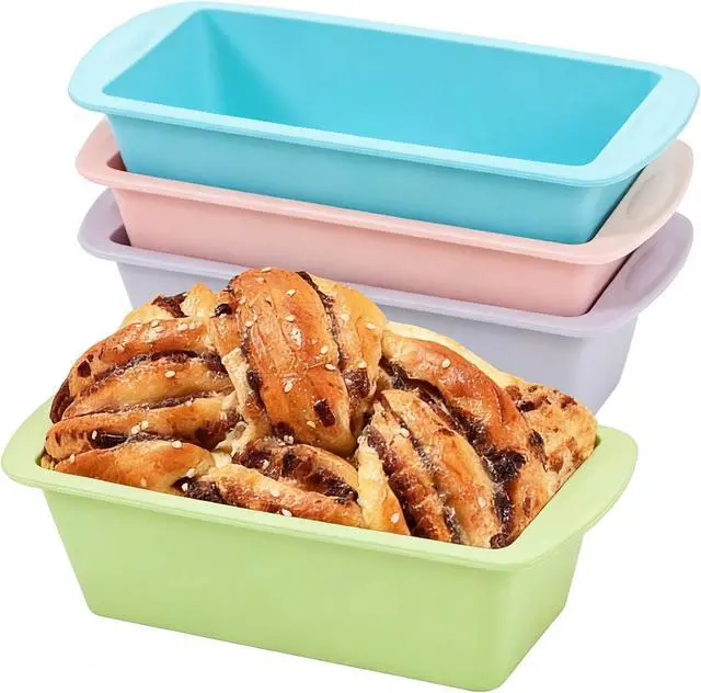 Main image of Mini Silicone Bread Loaf Pan, 4 Pcs, Non-Stick Baking Molds for Bread, Cake, Meatloaf, 7.5" L x 3.7" W x 2.1" H, Flexible Silicone Baking Molds for Bread, Cake, Meatloaf