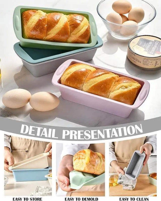 Alt view image 3 of 6 - Mini Silicone Bread Loaf Pan, 4 Pcs, Non-Stick Baking Molds for Bread, Cake, Meatloaf, 7.5" L x 3.7" W x 2.1" H, Flexible Silicone Baking Molds for Bread, Cake, Meatloaf