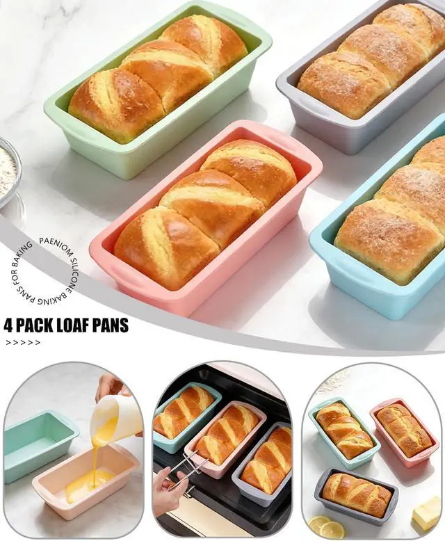 Alt view image 5 of 6 - Mini Silicone Bread Loaf Pan, 4 Pcs, Non-Stick Baking Molds for Bread, Cake, Meatloaf, 7.5" L x 3.7" W x 2.1" H, Flexible Silicone Baking Molds for Bread, Cake, Meatloaf