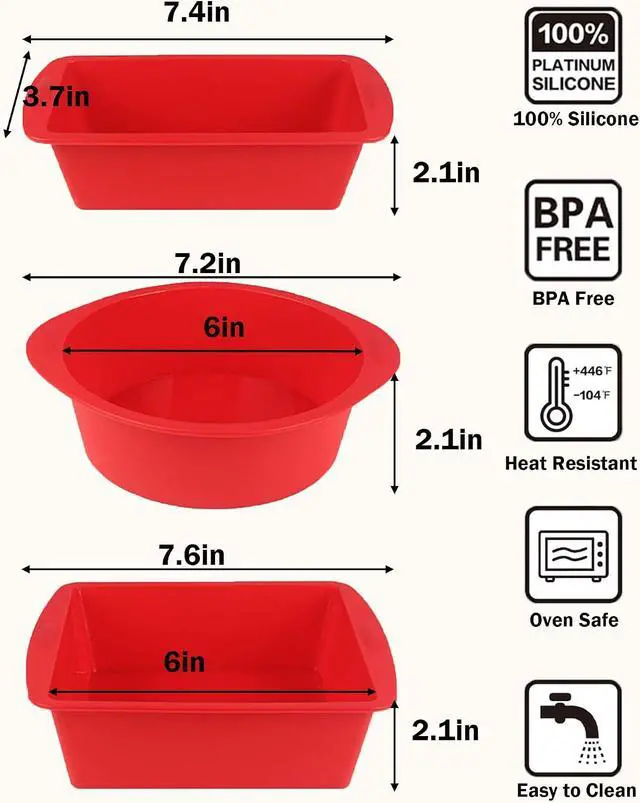 Alt view image 2 of 7 - Silicone Baking Pans Sets - Nonstick Silicone Bakeware Set with Bread Loaf Pan, Square/Round Cake Pan - Oven & Dishwasher Safe