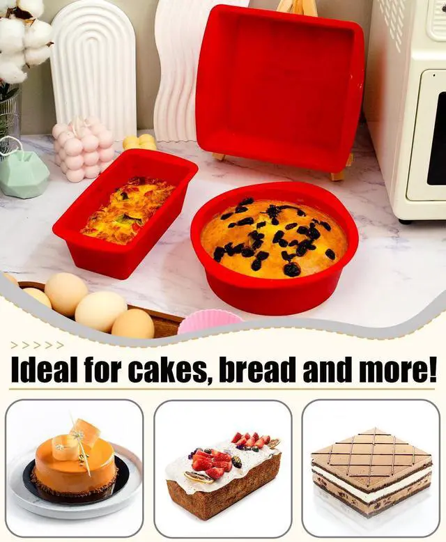 Alt view image 4 of 7 - Silicone Baking Pans Sets - Nonstick Silicone Bakeware Set with Bread Loaf Pan, Square/Round Cake Pan - Oven & Dishwasher Safe