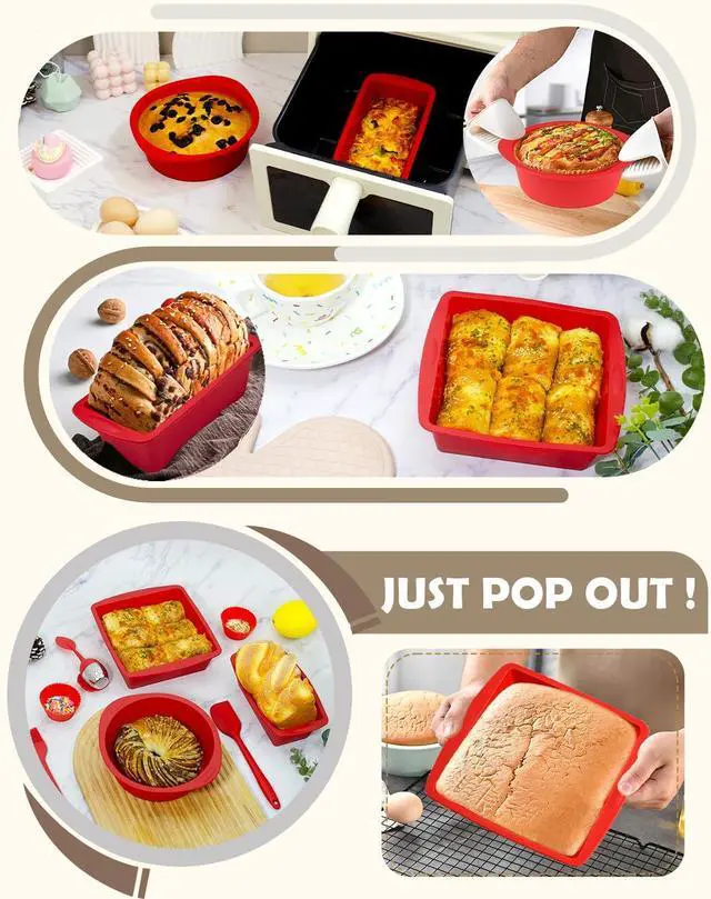 Alt view image 5 of 7 - Silicone Baking Pans Sets - Nonstick Silicone Bakeware Set with Bread Loaf Pan, Square/Round Cake Pan - Oven & Dishwasher Safe