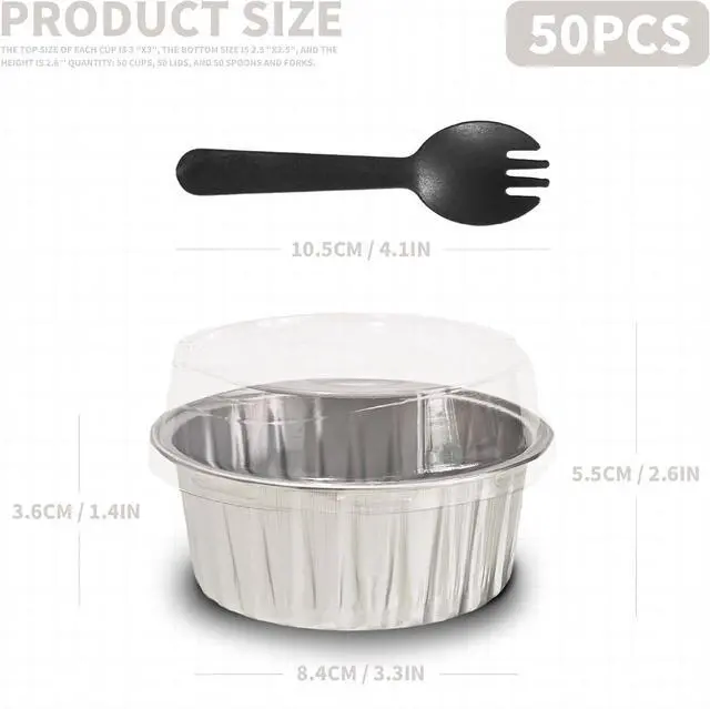 Alt view image 2 of 7 - 50Pcs Mini Aluminum Foil Cupcake,5oz silvery Baking Cups with Lids