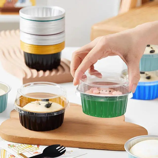 Alt view image 4 of 7 - 50Pcs Mini Aluminum Foil Cupcake,5oz silvery Baking Cups with Lids
